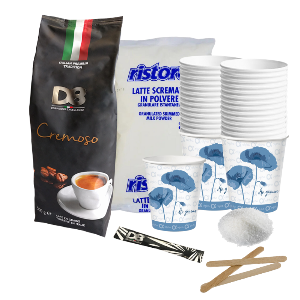 Kit 300 cafés grains D8 Cremoso+ lait écrémé pour machine semi-automatique